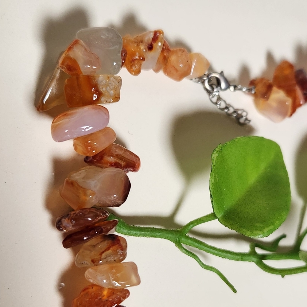 Chunky Carnelian Stone Necklace Vintage 1980's Handmade - Picture 3 of 7
